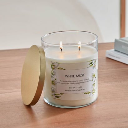 Aure White Musk Blown Jar Candle with Metal Lid - ...