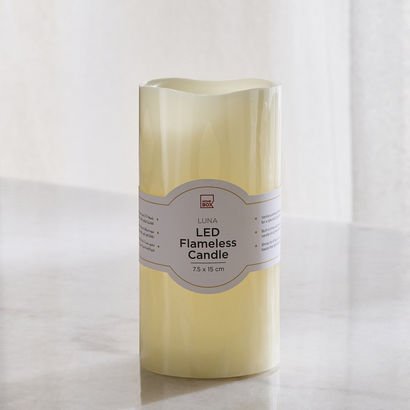 Luna LED Flameless Ivory Wax Candle with Vanilla S...