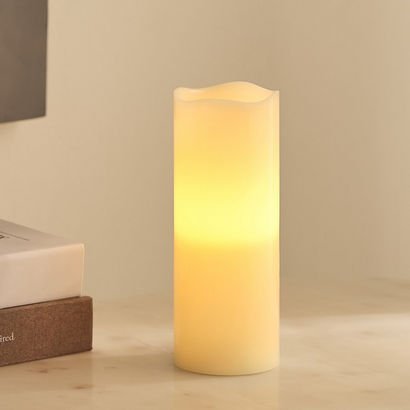 Luna LED Flameless Ivory Wax Candle with Vanilla S...