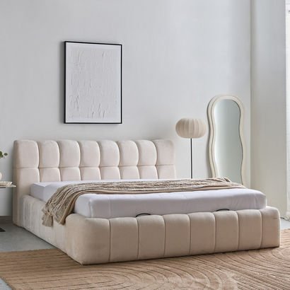 Arcadia Hydraulic Storage Upholstered King Bed - 1...
