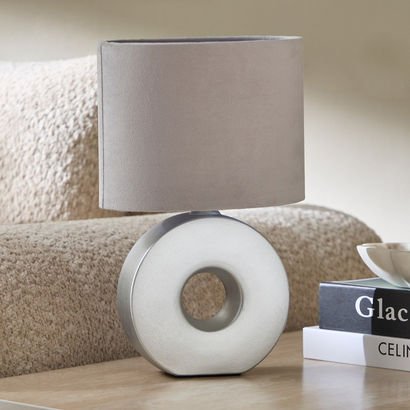 Emzie Ceramic Table Lamp with Velvet Shade - 31 cm