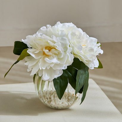 Areos Peony Flower Arrangement with Glass Pot - 28...