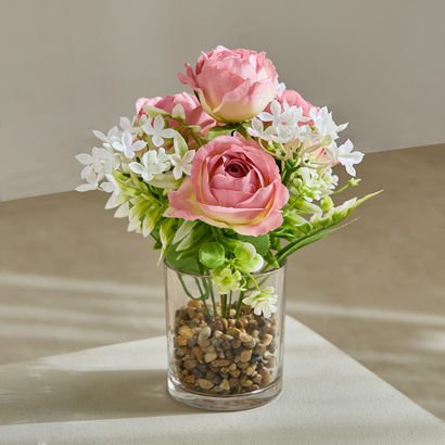 Areos Flower Arrangement in Glass Vase - 25 cm