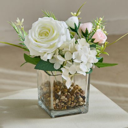 Areos Flower Arrangement in Glass Vase - 25 cm