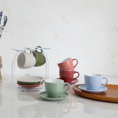 Davis 12-Piece Stoneware Tea Cup and Saucer Set - ...