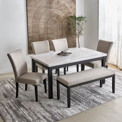 Orlando Genuine 6-Seater Marble Top Dining Table S...