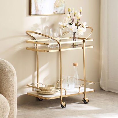 Cavon Steward Solid Wood and Genuine Marble Shelf ...