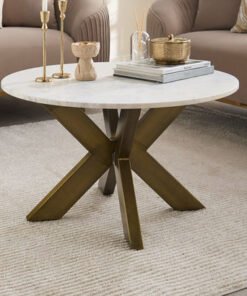 Cavon Portola Genuine Marble Top Round Coffee Tabl...