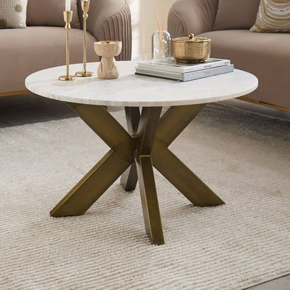 Cavon Portola Genuine Marble Top Round Coffee Tabl...