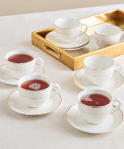 Rib Porcelain 12-Piece Tea Cup and Saucer Set - 26...