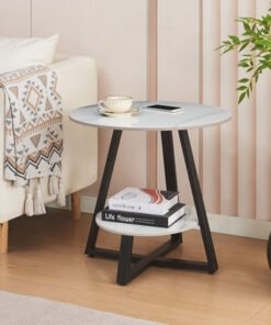 Movo Shelly Sintered Stone Round End Table with Sh...