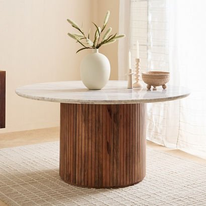 Cavon Fluted 6-Seater Round Genuine Marble Top Din...