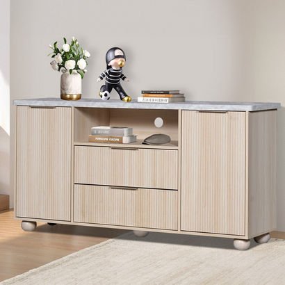 Island 2-Door Sideboard High TV Cabinet with 2 Dra...