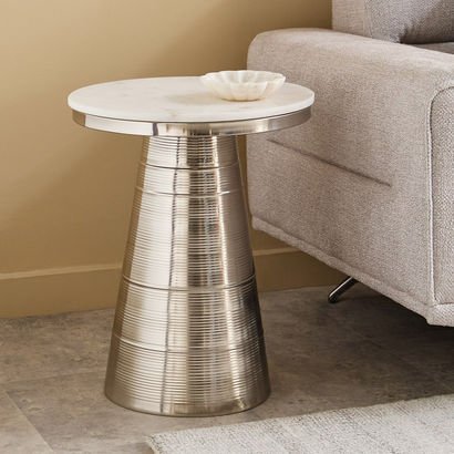 Cavon Eduin Genuine Marble Top End Table