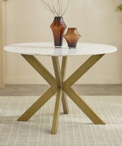 Portola 4-Seater Round Genuine Marble Top Dining T...