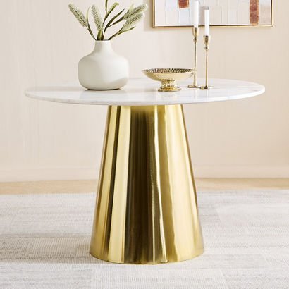 Cone 4-Seater Round Genuine Marble Top Dining Tabl...