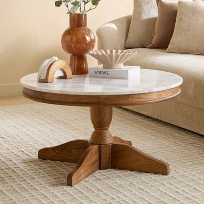Degas Round Genuine Marble Top Coffee Table with S...