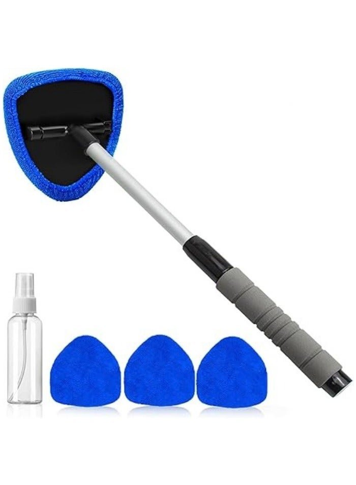 Windshield Cleaning Tool, Car Window Cleaner Windshield Cleaner with 4 Reusable and Washable Microfiber Pads and Extendable Handle Auto Inside Glass Wiper Kit