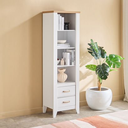Movo Sky 2-Drawer Tall Bookcase with Display Cabin...