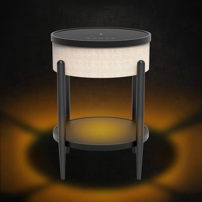 Ambre Round End Table with Bluetooth Speaker and U...
