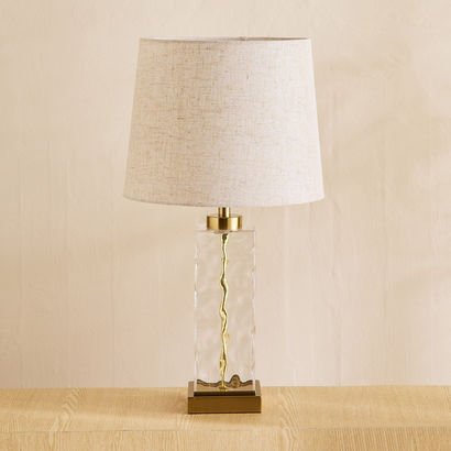 Blythe Metal and Glass Table Lamp with Linen Shade...
