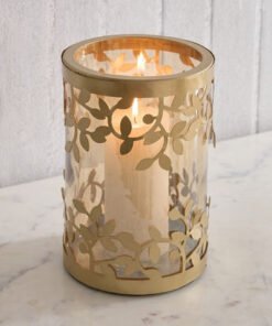 Embrace Metal Leaf Hurricane Candleholder with Gla...