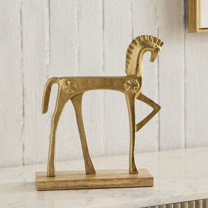 Astro Aluminium Horse Accent with Wooden Base - 23...