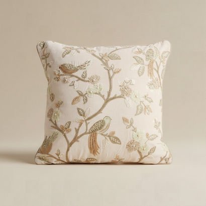 Foila Embroidered Bird Filled Cushion - 50x50 cm