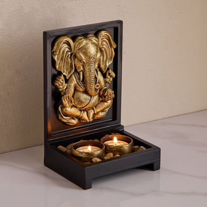 Divinity Glacier Polyresin Ganesha with MDF Wooden...
