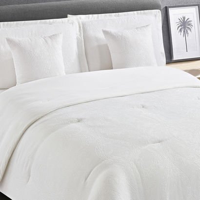 White Bliss 5-Piece Paisley Jacquard King Comforte...