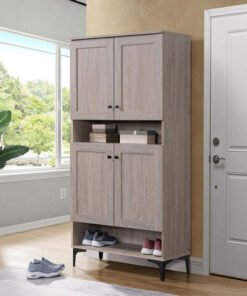 Eris 32-Pair Shoe Cabinet with Open Shelf and 4 Do...
