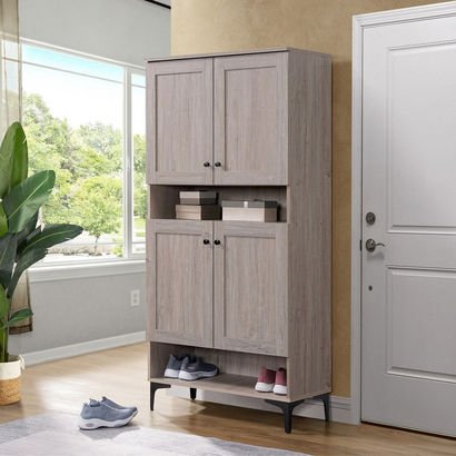 Eris 32-Pair Shoe Cabinet with Open Shelf and 4 Do...