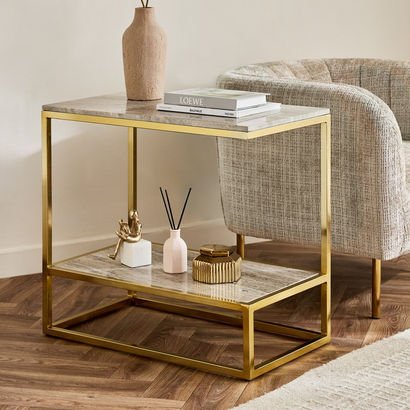 Cavon Versa Genuine Marble Top Long End Table