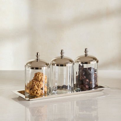 Oriental 3-Piece Glass Jar Set with Tray - 30x12x1...