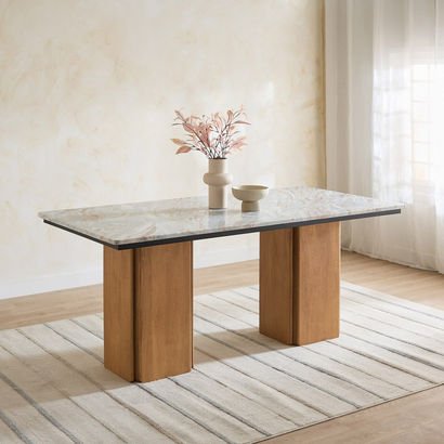 Cavon Bellmar Genuine Marble Top 6-Seater Dining T...
