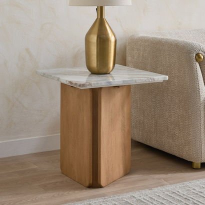 Cavon Bellmar Genuine Marble Top End Table with So...