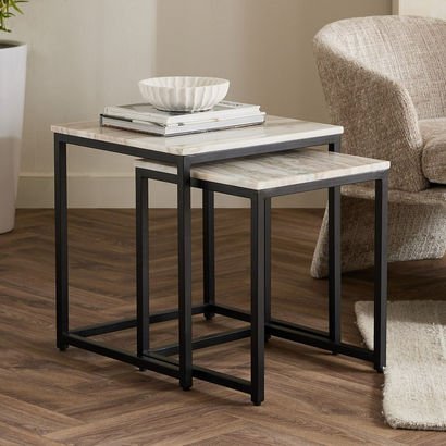 Cavon Vista Genuine Marble Top Nest of Tables - Se...