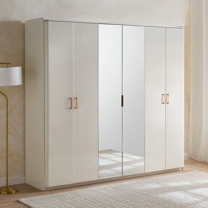 Umbria 6-Door Wardrobe with Drawer and High Gloss ...