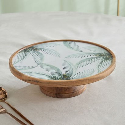 Palm Leaf Wooden Pedestal Serving Stand - 26.5x26....