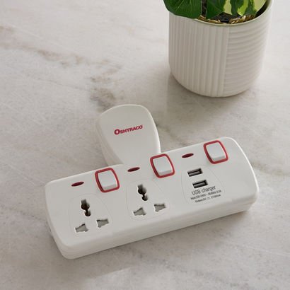 Oshtraco 2-Way Switch T-Socket with 2 USB-A Ports