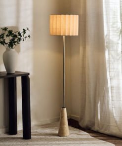 Zeston Polyresin and Metal Floor Lamp with Pleated...