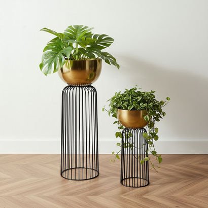 Vista Ace 2-Piece Premium Metal Planter Stand Set