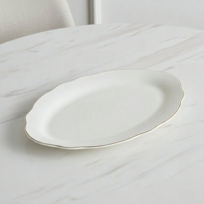 Ivory Platter with Gold Rim- 36 cm
