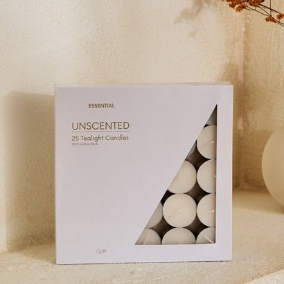 Luna 25-Piece Unscented Tealight Candle Set - 8 h