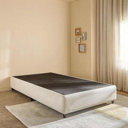 Ivory Upholstered Single Bed Base - 90x200 cm