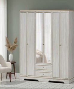 Glorenza 6-Door Wardrobe with 2 Drawers and Mirror