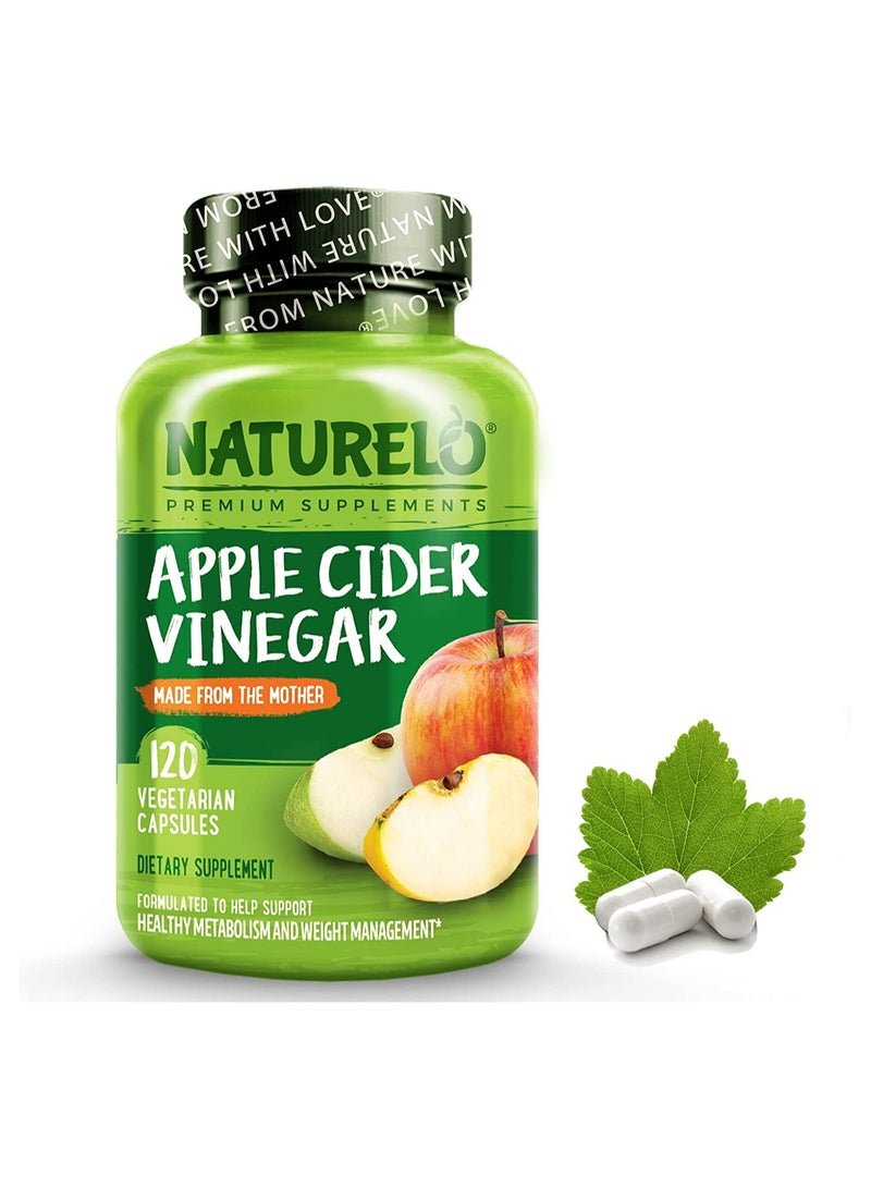 NATURELO Apple Cider Vinegar Made From The Mother, 120 Vegetarian Capsules Dietary Supplements,formulated to help support healthy metabolismand weight management.