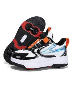 Huitich XF18 Four-Wheel Roller Skate Shoes Unisex Sports Sneakers with Hidden Wheels (White/Black with Orange,  Size 30 – Inner length: 20 cm)