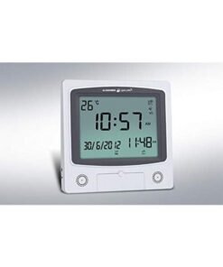 AL-HARAMEEN Digital Azan Table Alarm Clock Square Shape Carbon Fibre Silver/Black 22.5x21.5cm