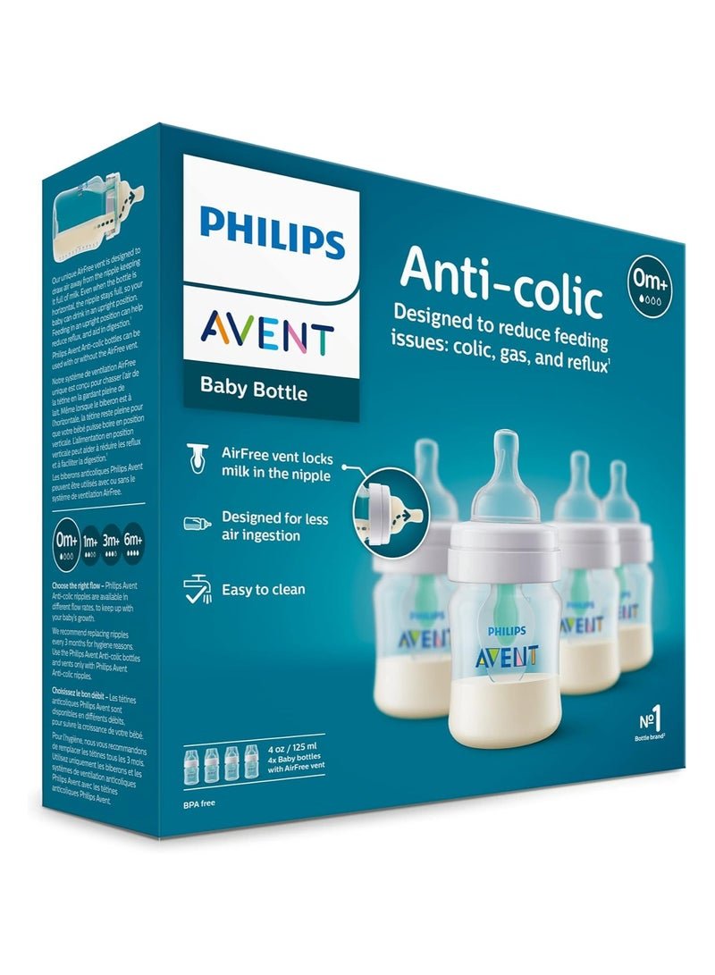 Philips Avent Pack Of 4 Anti Colic Baby Bottles With AirFree Vent, 4Oz